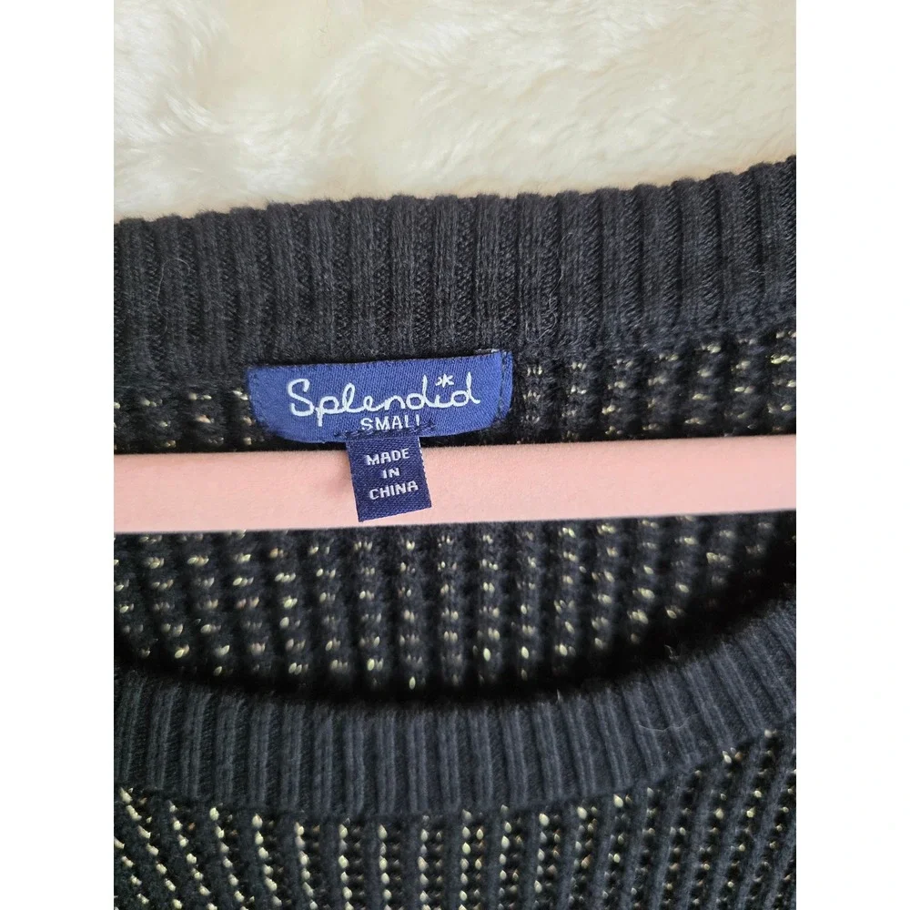 Splendid Black Knit Metallic Thread Pullover Sweater‎ Women's Small